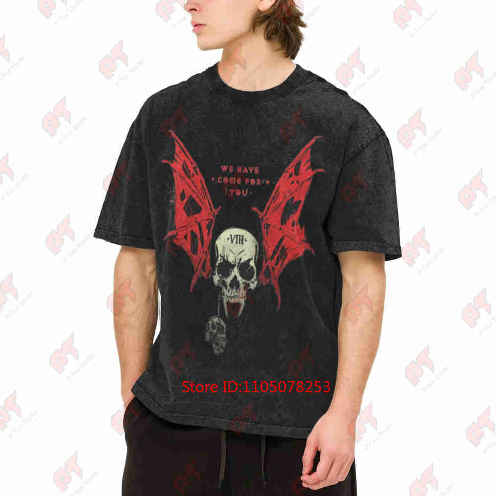 Retro Gaming T Shirt - 40,000 Night Lords เราอยู่ที่นี่ สำหรับเกมเมอร์เกมกระดานแนวโกธิค เสื้อยืดคอตตอนแท้ฟอกสีวินเทจ